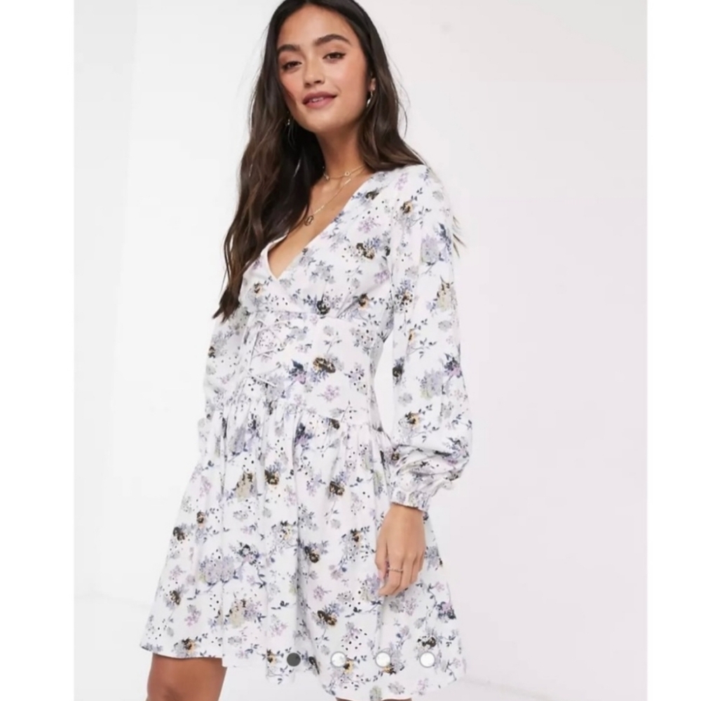 Asos Design Floral Long Sleeve Dress Size 0